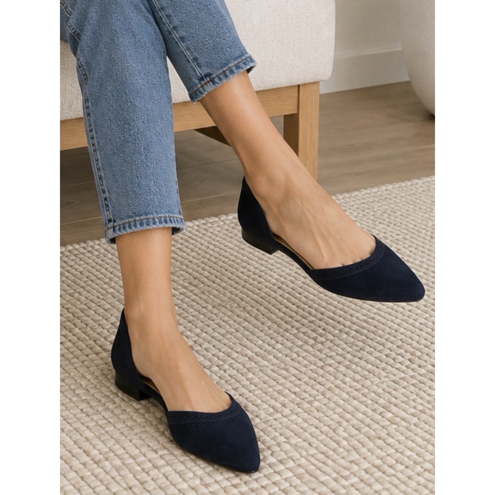 Talbots Navy D'Orsay Flats Leather Suede Pointed Toe Size 9M Career Wear Office